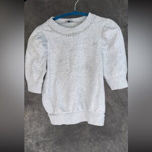Express Heather Grey Rhinestone Neck Short Sleeve Sweatshirt | XS